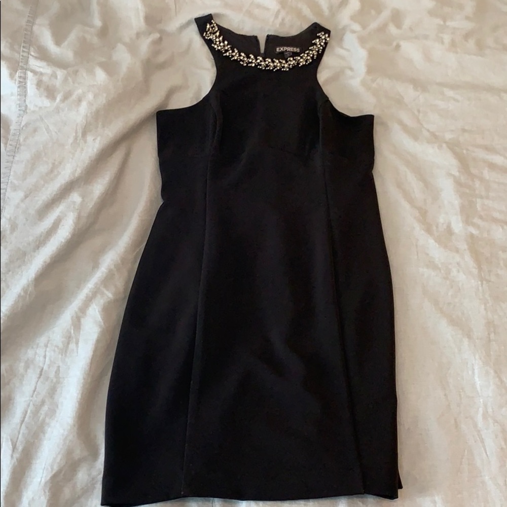 Black mini with jeweled neckline details